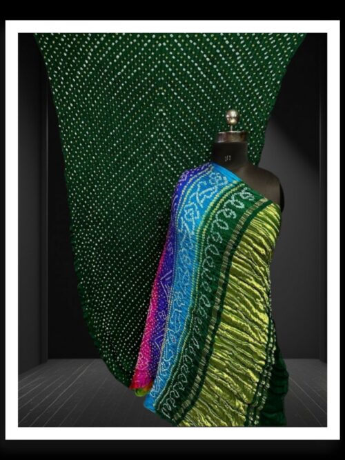 Pure Gaji Silk Mutli Color Bandhani Saree Green