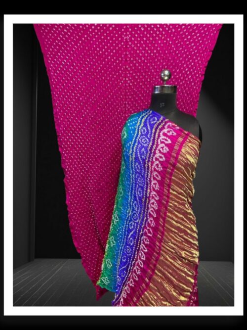 Pure Gaji Silk Mutli Color Bandhani Saree Pink