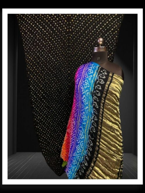 Pure Gaji Silk Mutli Color Bandhani Saree Black