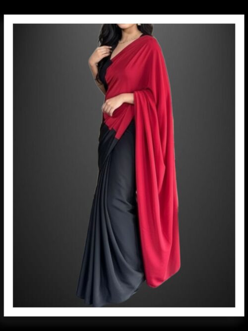 Red Black Pure Modal Silk Plain Saree