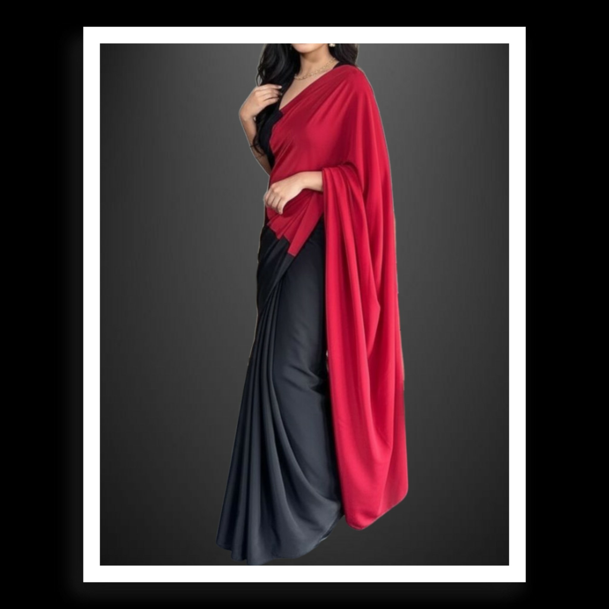 Red Black Pure Modal Silk Plain Saree