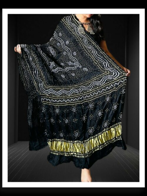 Lagdi Patto Pure Gaji Silk Bandhani Dupatta Black