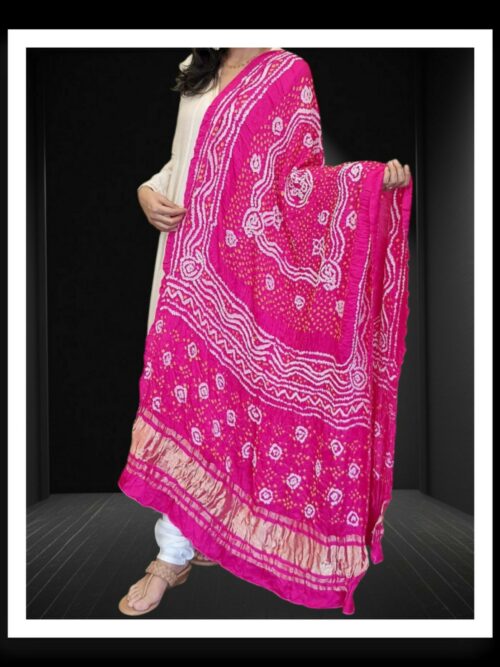 Pink Chandrakhani Bandhani Dupatta Pure Gaji Silk