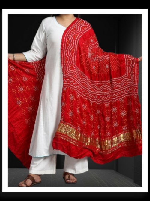 Red Chandrakhani Bandhani Dupatta Pure Gaji Silk