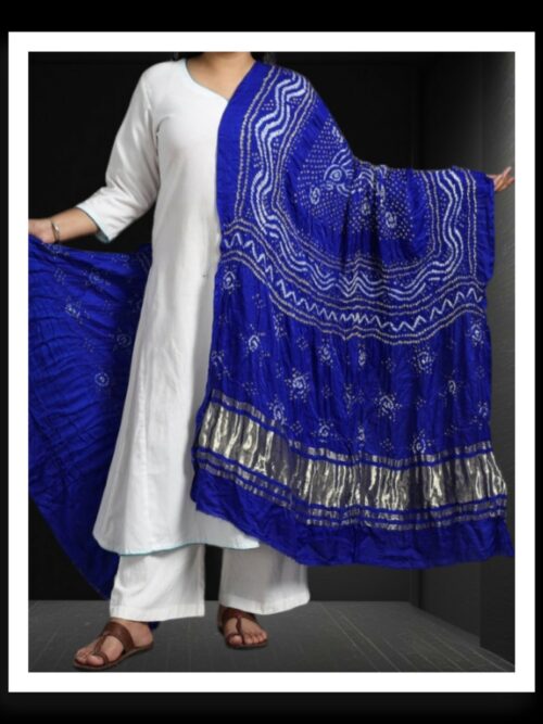 Blue Chandrakhani Bandhani Dupatta Pure Gaji Silk