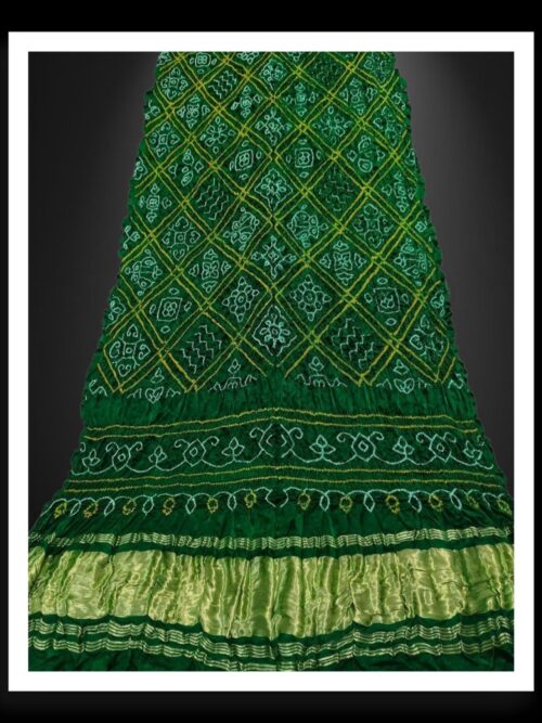 Pure Gaji Silk Bavan Barg Bandhani Dupatta Green With Lagdi Patto