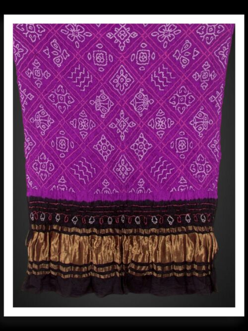 Bavan Barg Rai Bandhani Dupatta Pure Gaji Silk | Magenta & Black