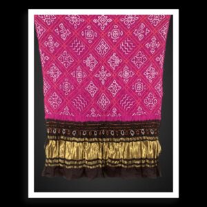 Bavan Barg Rai Bandhani Dupatta Pure Gaji Silk | Rani Pink & Black
