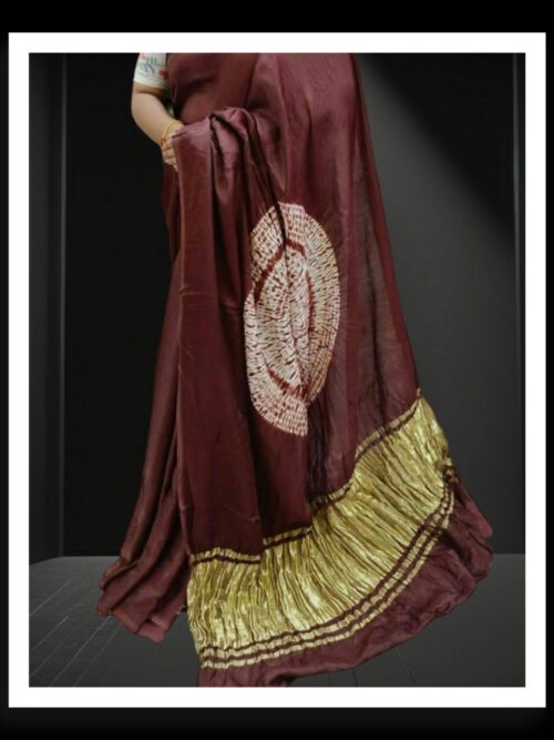 Brown Modal Silk Shibori Saree | Handcrafted Tie-Dye