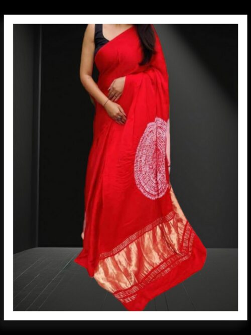 Red Modal Silk Shibori Saree | Handcrafted Tie-Dye