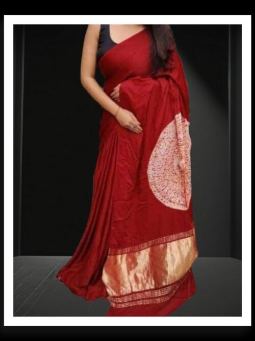 Maroon Modal Silk Shibori Saree | Handcrafted Tie-Dye