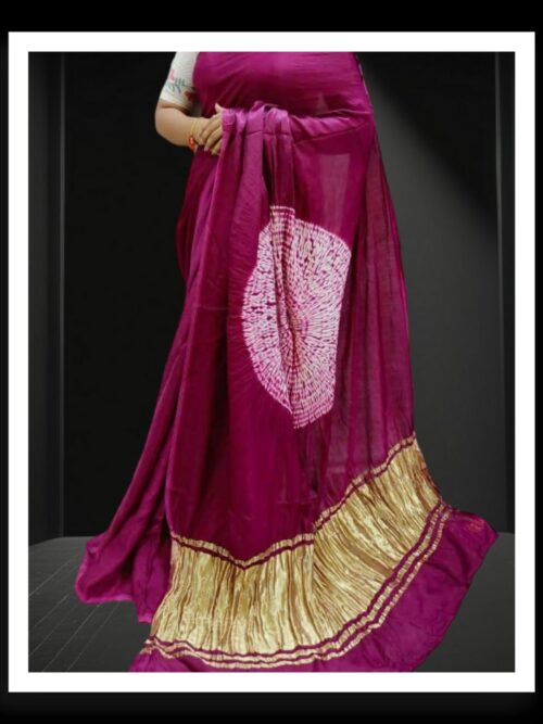 Magenta Modal Silk Shibori Saree | Handcrafted Tie-Dye
