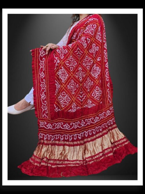 Pure Gaji Silk Red Bavan Barg Bandhani Dupatta | Bridal Collection
