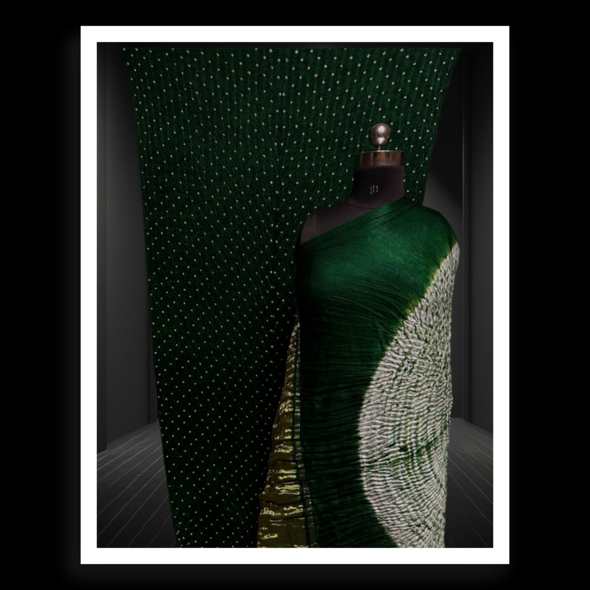 Green Modal Silk Shibori Saree | Handcrafted Tie-Dye - Image 2