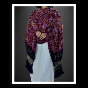Designer Pure Gaji Silk Bavan Barg Rai Bandhani Dupatta – Purple & Navy
