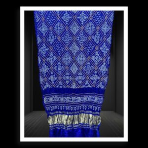 Pure Gaji Silk Bavan Barg Bandhani Dupatta Blue With Gold Zari Patto