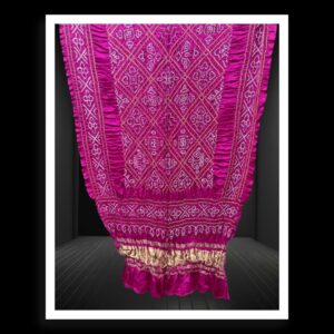 Pure Gaji Silk Bavan Barg Bandhani Dupatta Pink With Gold Zari Patto