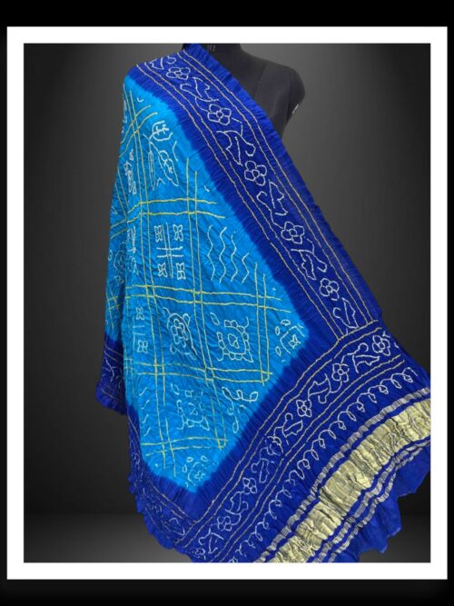 Sky Blue Pure Gaji Silk Rai Bandhani Dupatta With Zari Border