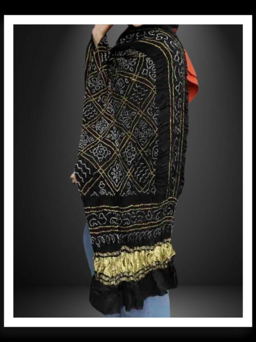 Pure Gaji Silk Bavan Barg Bandhani Dupatta Black With Lagdi Patto