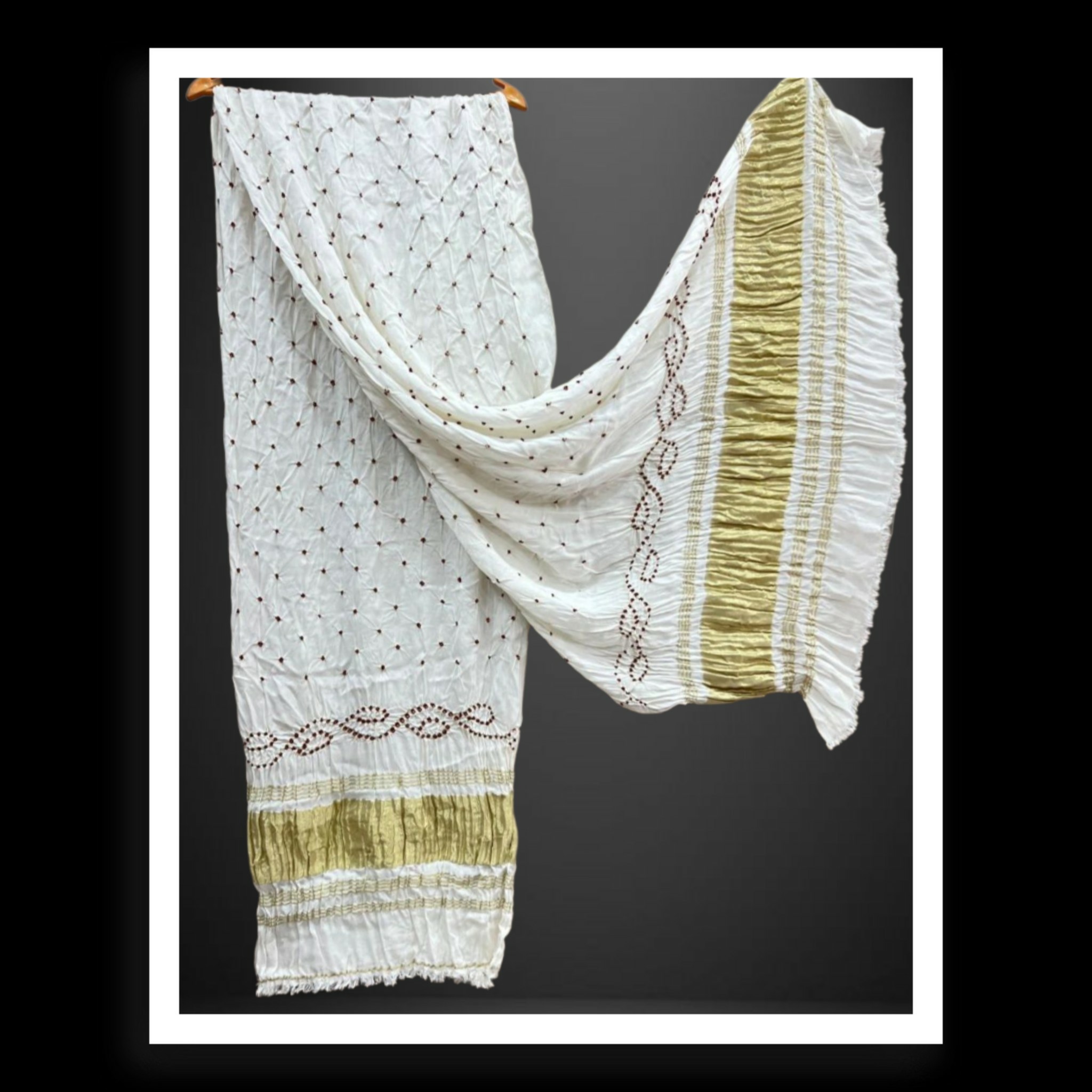 Pure Gaji Silk Red Rai Dana Bandhej Dupatta | Traditional Bandhani Chunni - Image 2